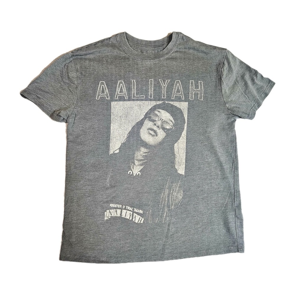 Aaliyah Shirt Womens Medium M Charcoal Gray Heather Vintage Graphic Hip Hop Tee‎